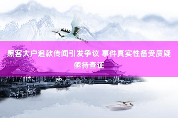 黑客大户追款传闻引发争议 事件真实性备受质疑亟待查证