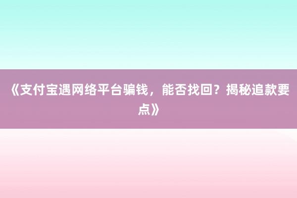 《支付宝遇网络平台骗钱，能否找回？揭秘追款要点》